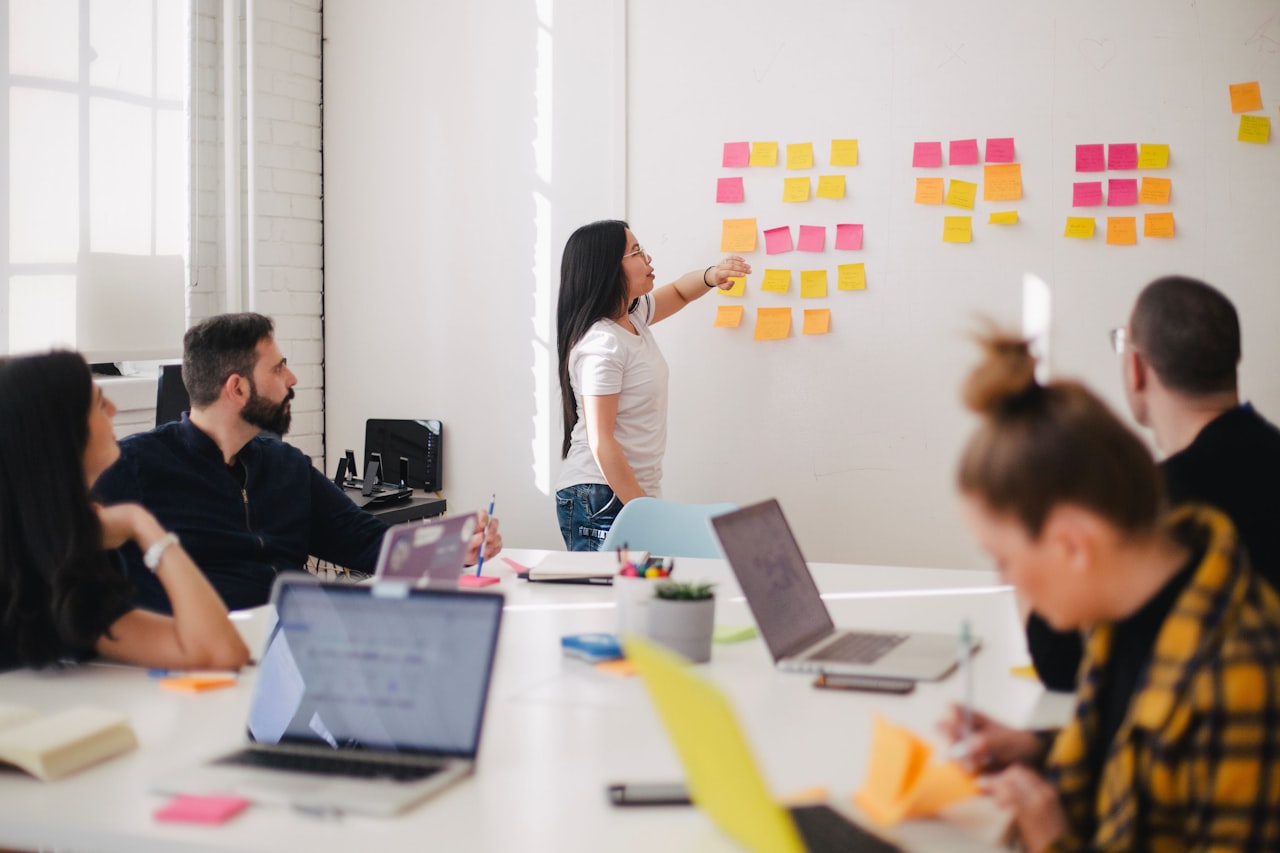 Business owner reviewing online reputation growth analytics